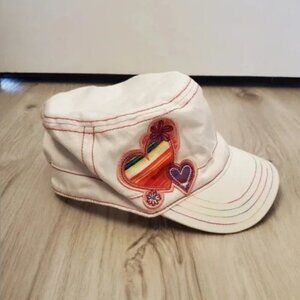 Children’s Place White Heart Hat Girls Size L (10+) Embroidered Rainbow